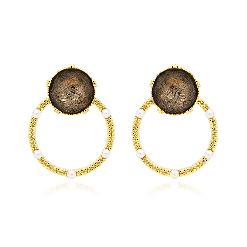 Brown Glitter Resin Gold Earrings